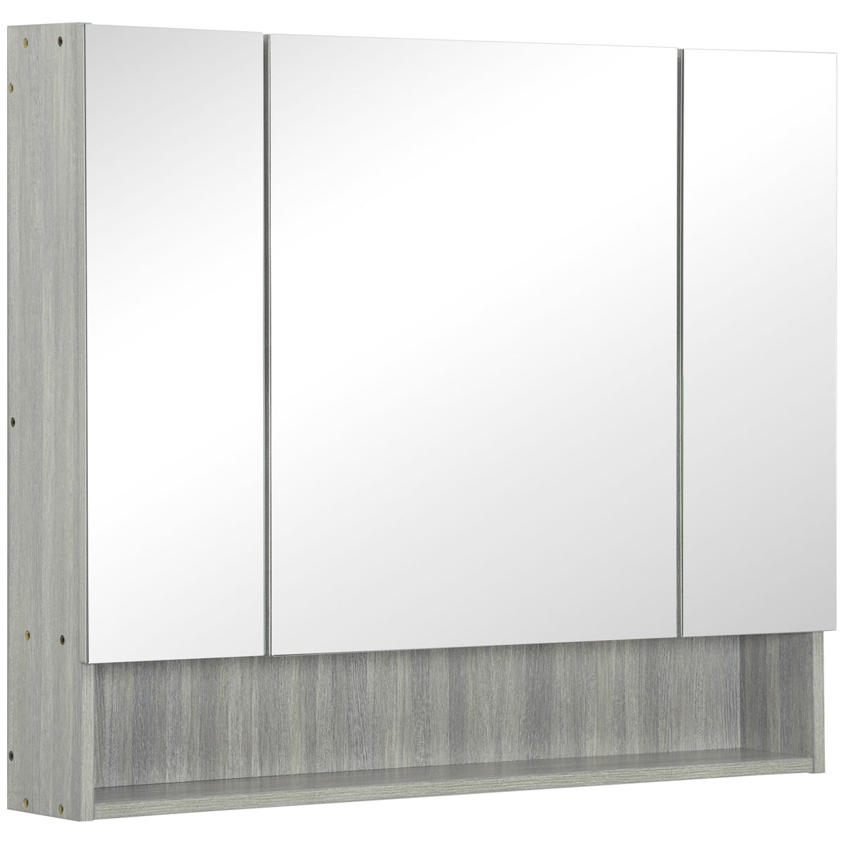 kleankin Badezimmerschrank mit Spiegel, Toilettenregal 3 Spiegeltüren, verstellbare Regale, 90x15x75cm, grau
