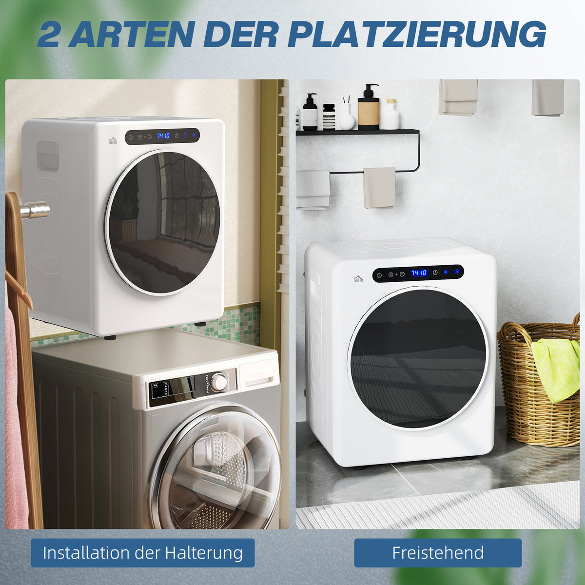 HOMCOM Wäschetrockner, 6 Programme, 40-60℃, 4 kg Kapazität, kompakt, Touch-Bedienung, Weiß
