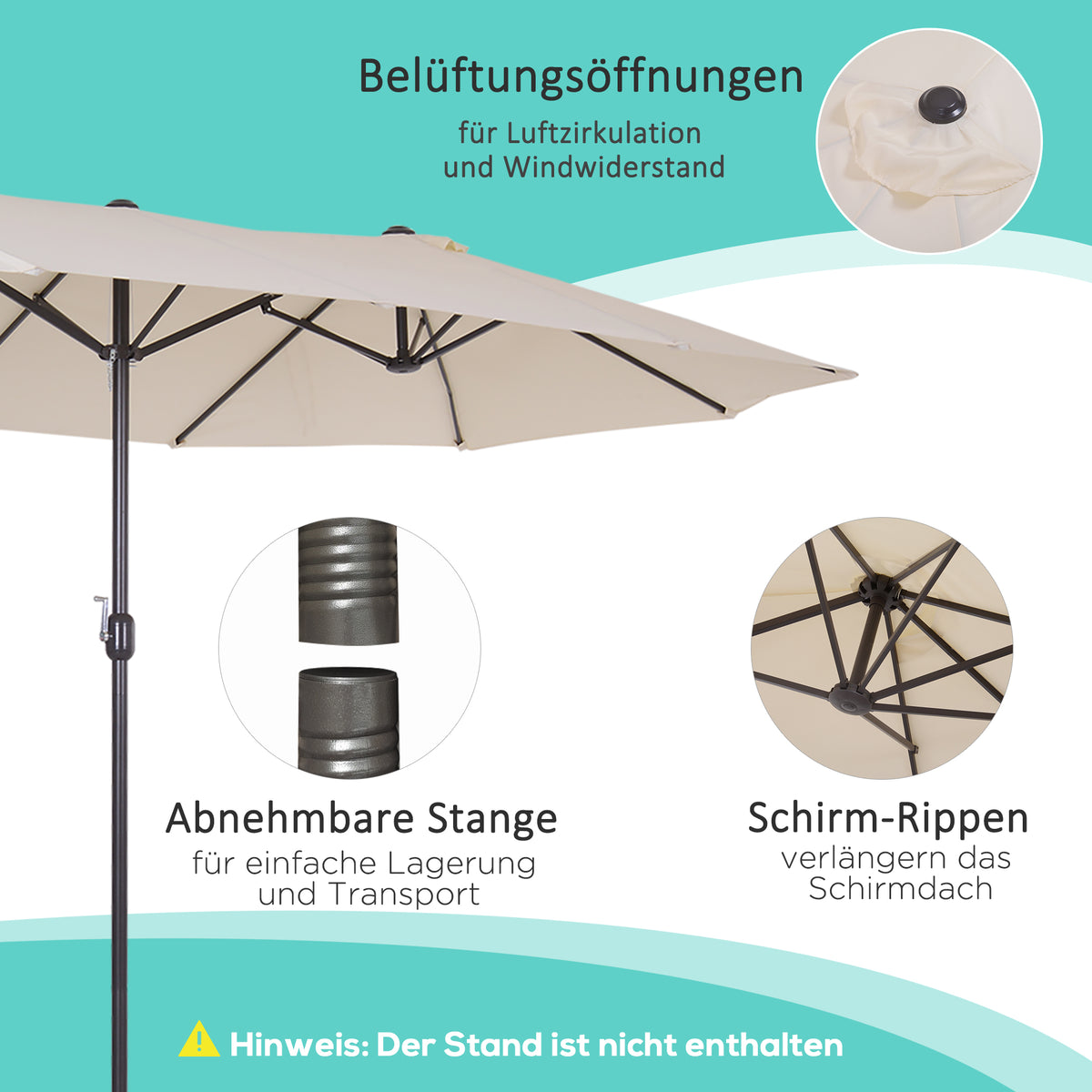Outsunny XXL Sonnenschirm mit Handkurbel wetterbeständig 455 cm x 270 cm x 240 cm Stahl Polyester Beige