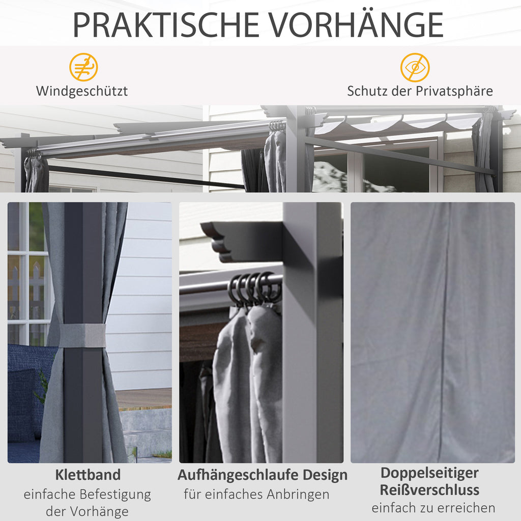 Outsunny Pergola, inklusive Befestigungsmaterial, ausziehbares Dach, 2.,97 m x 2,95 m x 2,3 m, Dunkelgrau