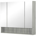 kleankin Badezimmerschrank mit Spiegel, Toilettenregal 3 Spiegeltüren, verstellbare Regale, 90x15x75cm, grau
