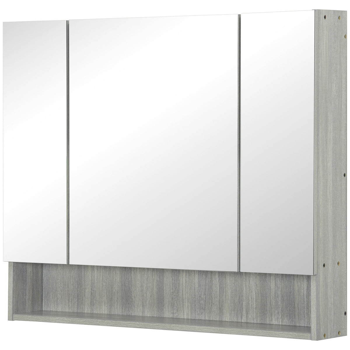 kleankin Badezimmerschrank mit Spiegel, Toilettenregal 3 Spiegeltüren, verstellbare Regale, 90x15x75cm, grau