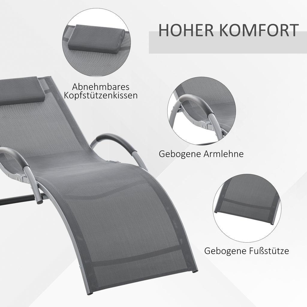 Outsunny Gartenliegen mit Kissen Sonnenliege Relaxliege ergonomisch Aluminium Texteline Dunkelgrau 160 x 60 x 65 cm
