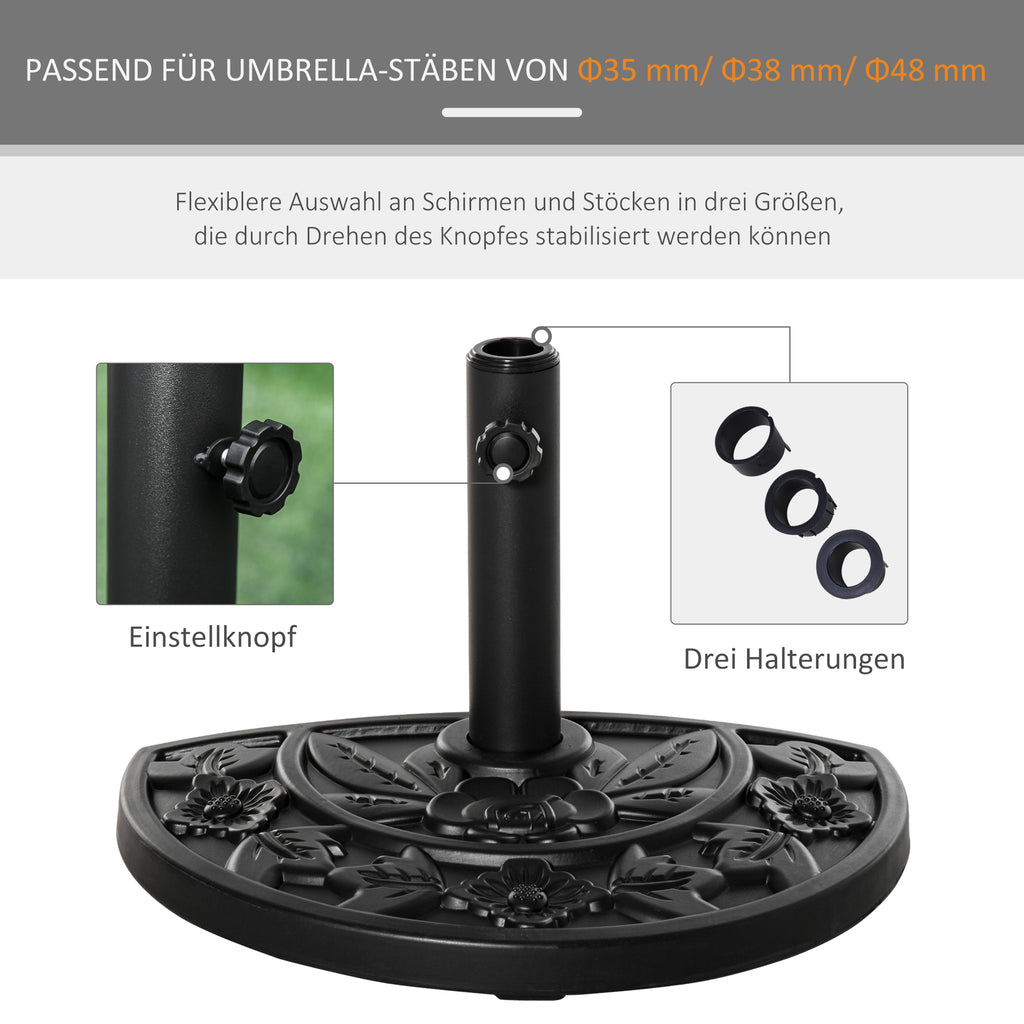 Outsunny Sonnenschirmständer, halbrund, 9 kg, Blumendesign, HDPE/Zement, für Schirmmasten Ø35/38/48 mm