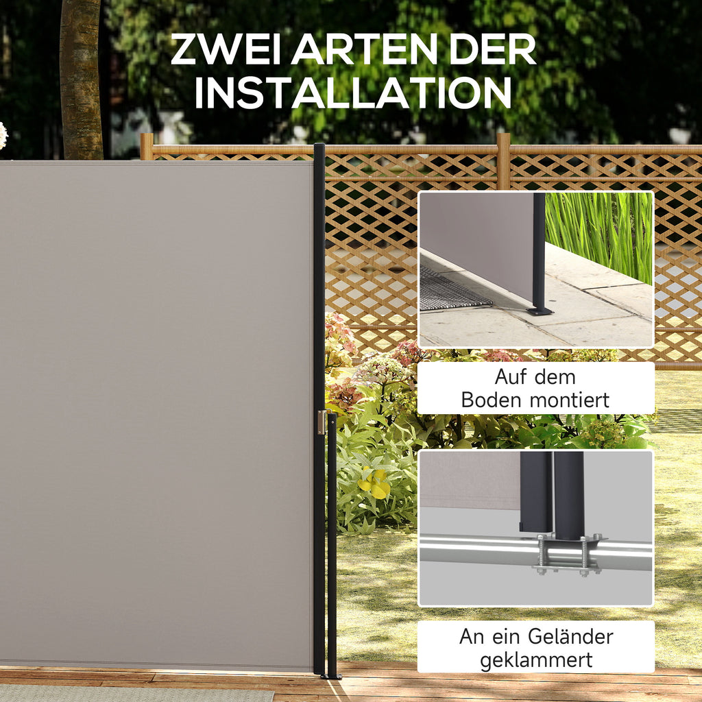 Outsunny Seitenmarkise, Seitenrollo, ausziehbar, Sichtschutz, Aluminium/Polyester, 3 x 1,4 m, Hellgrau