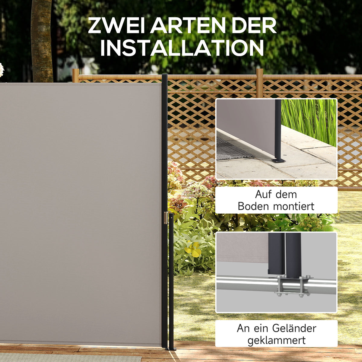 Outsunny Seitenmarkise, Seitenrollo, ausziehbar, Sichtschutz, Aluminium/Polyester, 3 x 1,4 m, Hellgrau