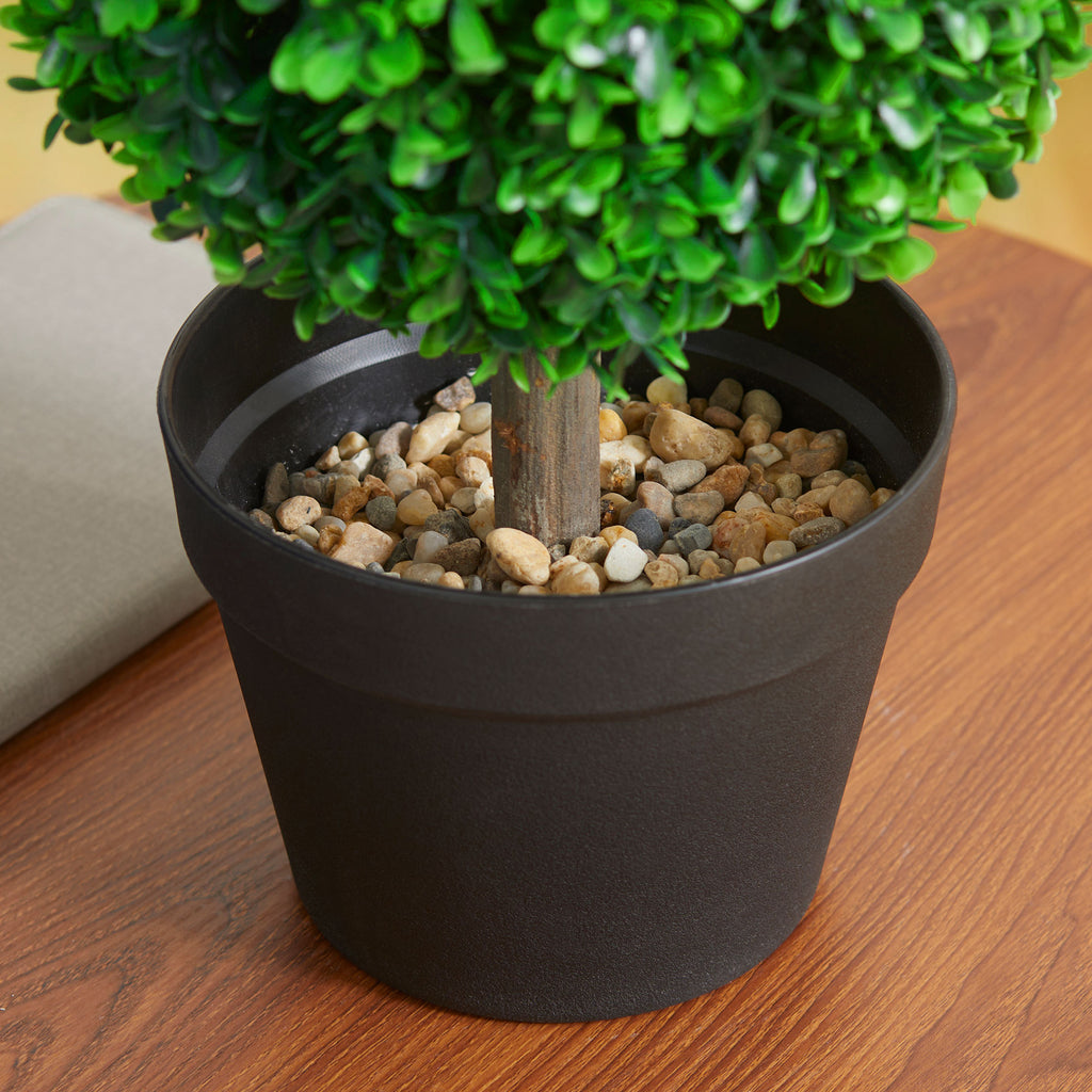 HOMCOM 2er-Set Künstlicher Buchsbaum, 2 Buchsbäume, Outdoor, 17 cm x 17 cm x 60 cm, Grün + Braun+ Schwarz