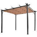 Outsunny Pergola Pavillon mit einstellbarem Stoffdach 3 x 4 m Terrassen-Vordach Aluminium Sonnenschutz Überdachung Terrasse Garten Grau+Braun