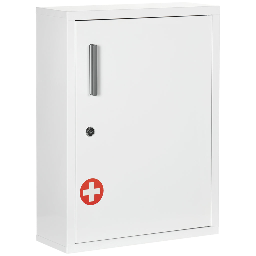 kleankin Medizinschrank 2 Regale 3 Ebenen mit abschließbarer Tür 2 Schlüssel 40 x 15 x 53,5 cm Weiß