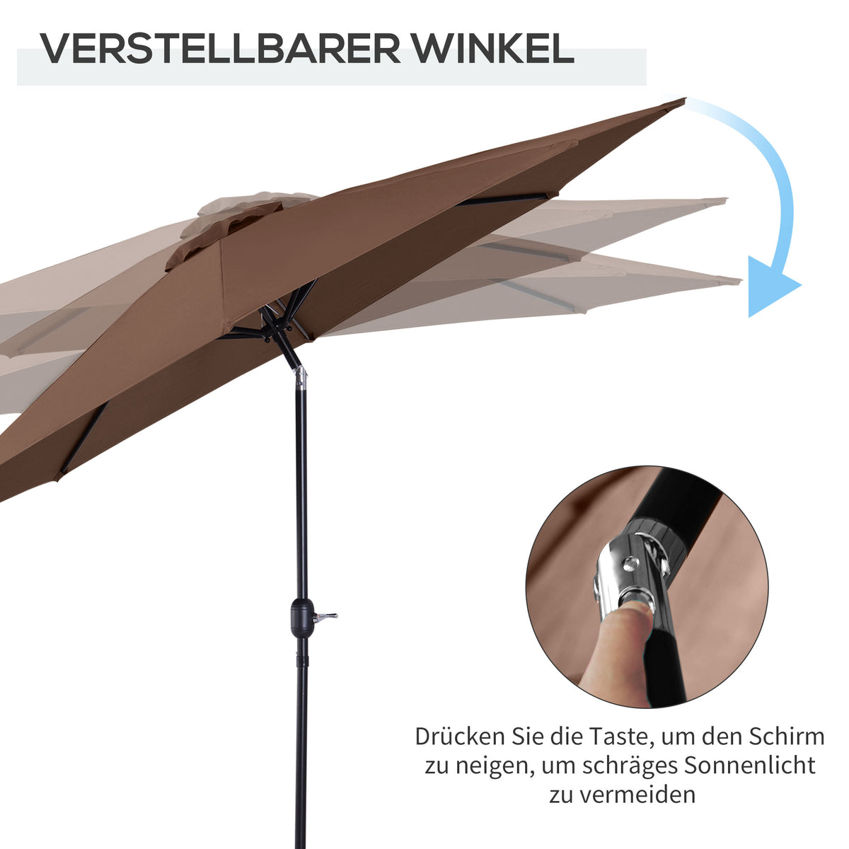 Outsunny Sonnenschirm Knickschirm Gartenschirm Marktschirm mit Handkurbel Stahl 180/m² Polyester Braun Ø2,95 x 2,5 m