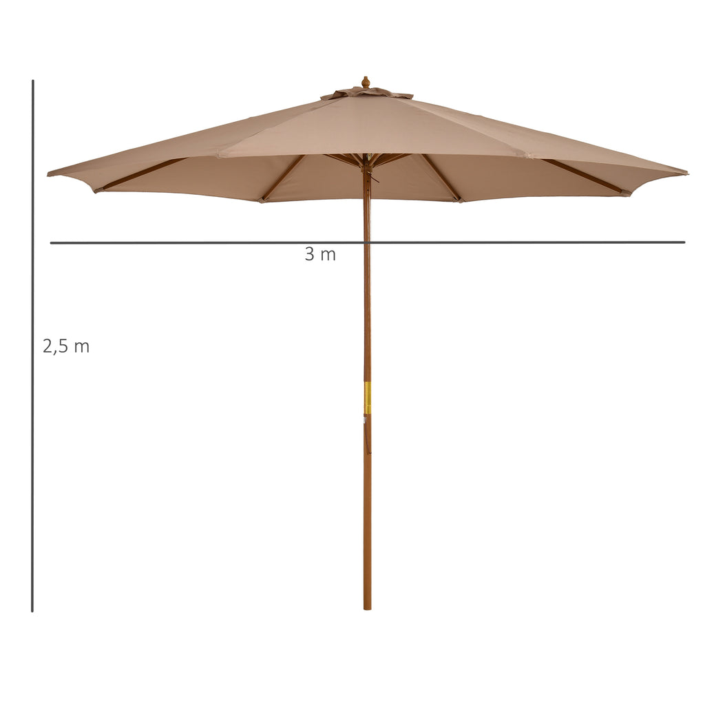 Outsunny Sonnenschirm Ø 300 cm, Sonnenschirm mit UV Schutz Balkonschirm aus Holz Strandschirm stabil Marktschirm Sonnenschutz für Strand Terrasse Garten, Khaki