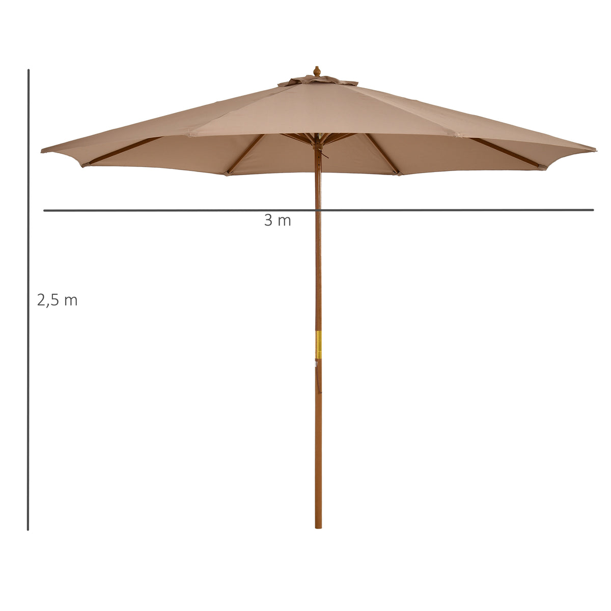 Outsunny Sonnenschirm Ø 300 cm, Sonnenschirm mit UV Schutz Balkonschirm aus Holz Strandschirm stabil Marktschirm Sonnenschutz für Strand Terrasse Garten, Khaki
