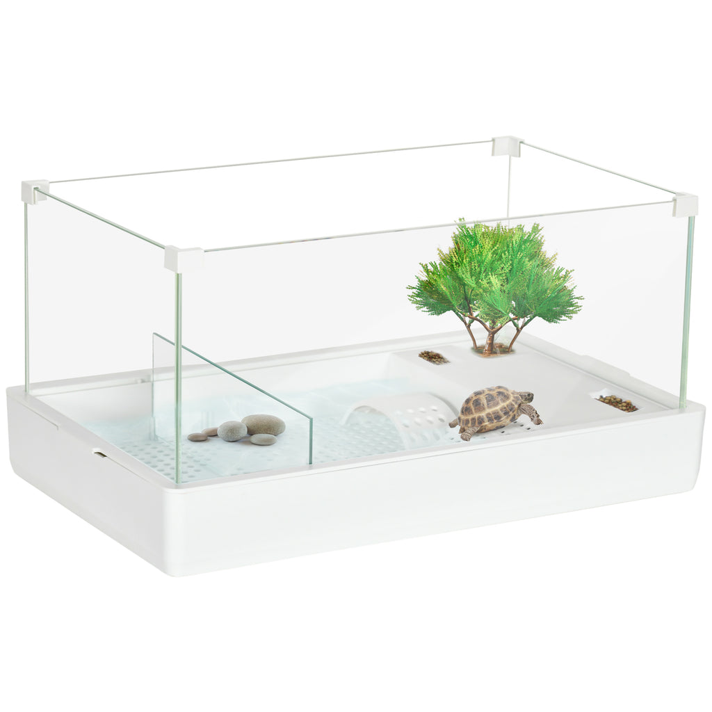 PawHut Schildkrötenbecken mit 3-stufigem Filter und Glaspaneelen aus ABS, 51x31x25.5 cm, Weiß