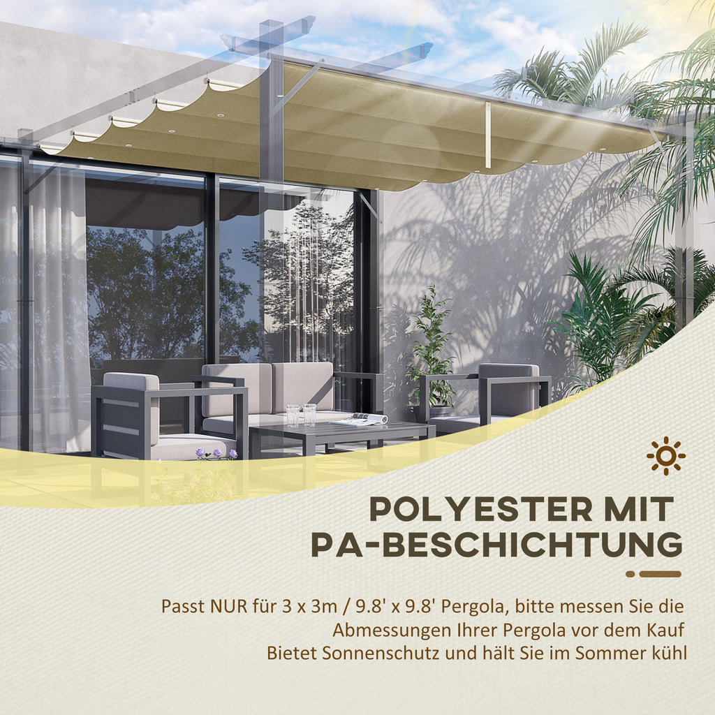 Outsunny Ersatzdach für 3 x 3 m Pergola, einziehbar, mit Regenabflusslöchern, wetterfest, Polyester, Beige