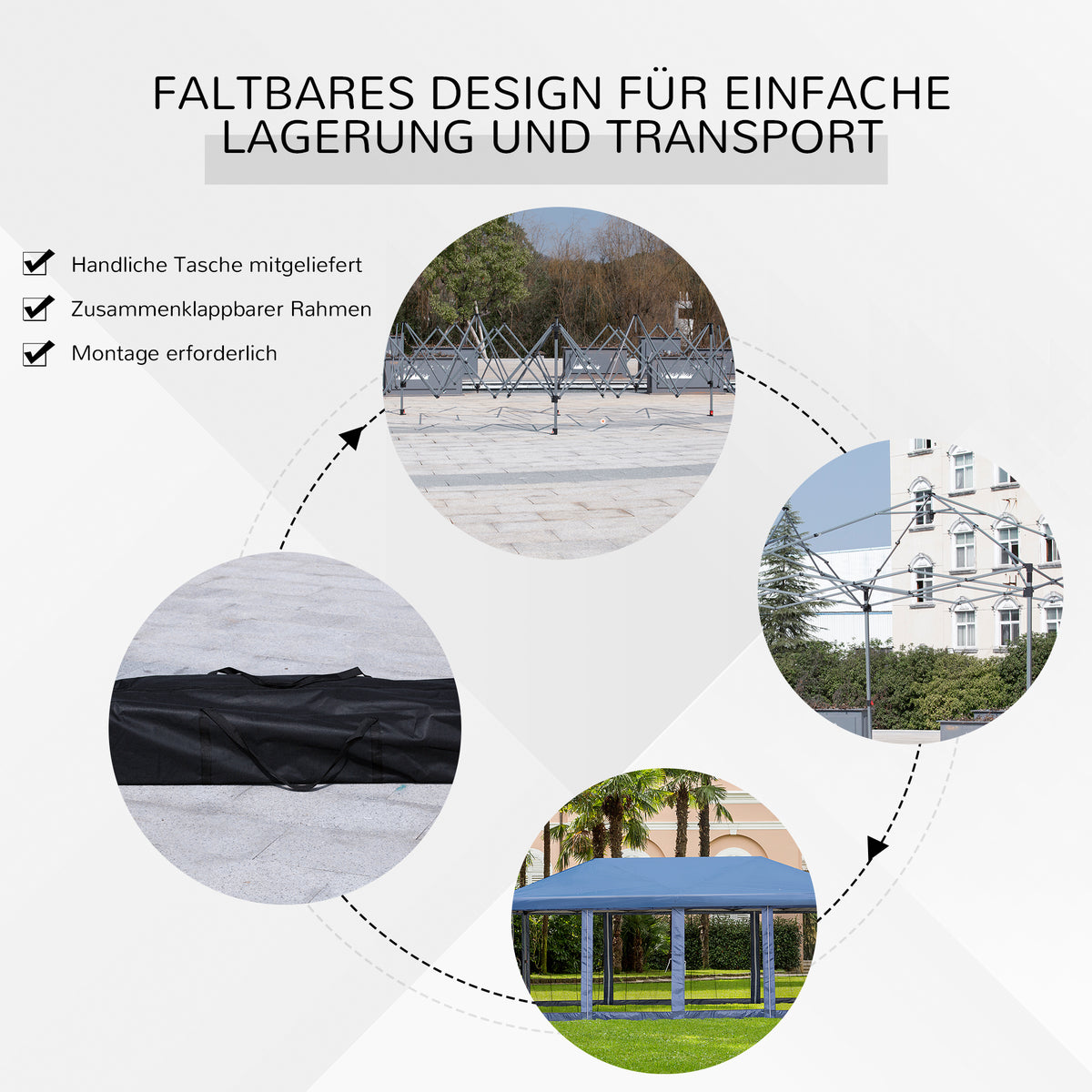 Outsunny Faltpavillon Gartenpavillon Pop-Up-Pavillion Stahl+Oxford+Mesh mit Tasche im Freien Cremeweiß 5,9 x 2,95 x 2,5 m
