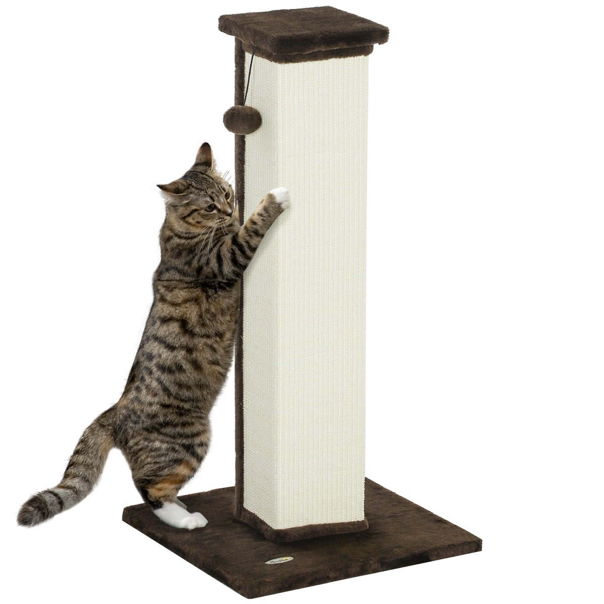PawHut Kratzbaum für Katzen Kratzsäule Katze aus Sisal und Plüsch, hängender Ball stabile Basis 41 x 41 x 81 cm Braun und Creme