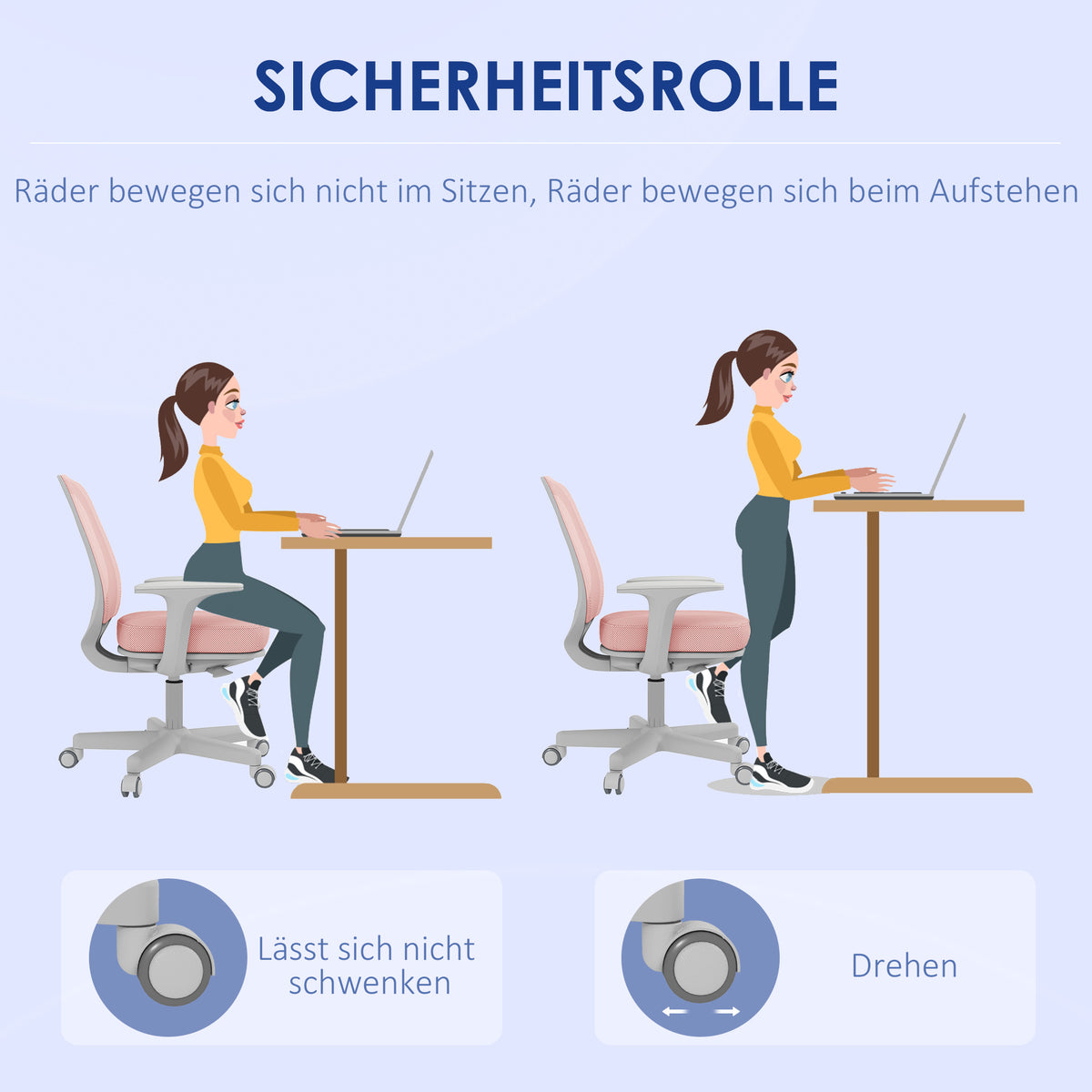 Vinsetto Bürostuhl, Ergonomisch Schreibtischstuhl mit Drehfunktion, Höhenverstellbar 55 x 48 x 82,5-94,5 cm Rosa