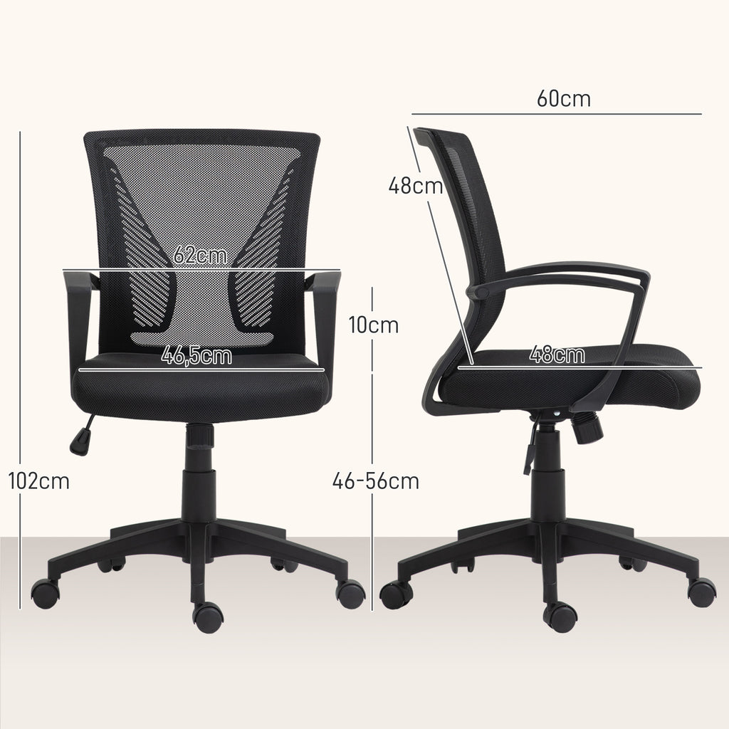 HOMCOM Bürostuhl mit Mesh-Rückenlehne, höhenverstellbar, bis 120 kg, Schwarz