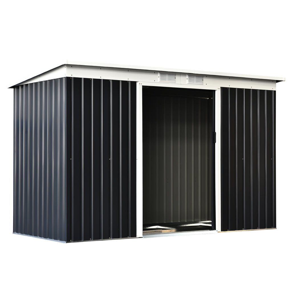 Outsunny Gerätehaus, Gartenhaus, Geräteschuppen mit Schiebetür, Lüftungsfenster, Pultdach, Outdoor, Stahl, Dunkelgrau, 280 x 130 x 172 cm