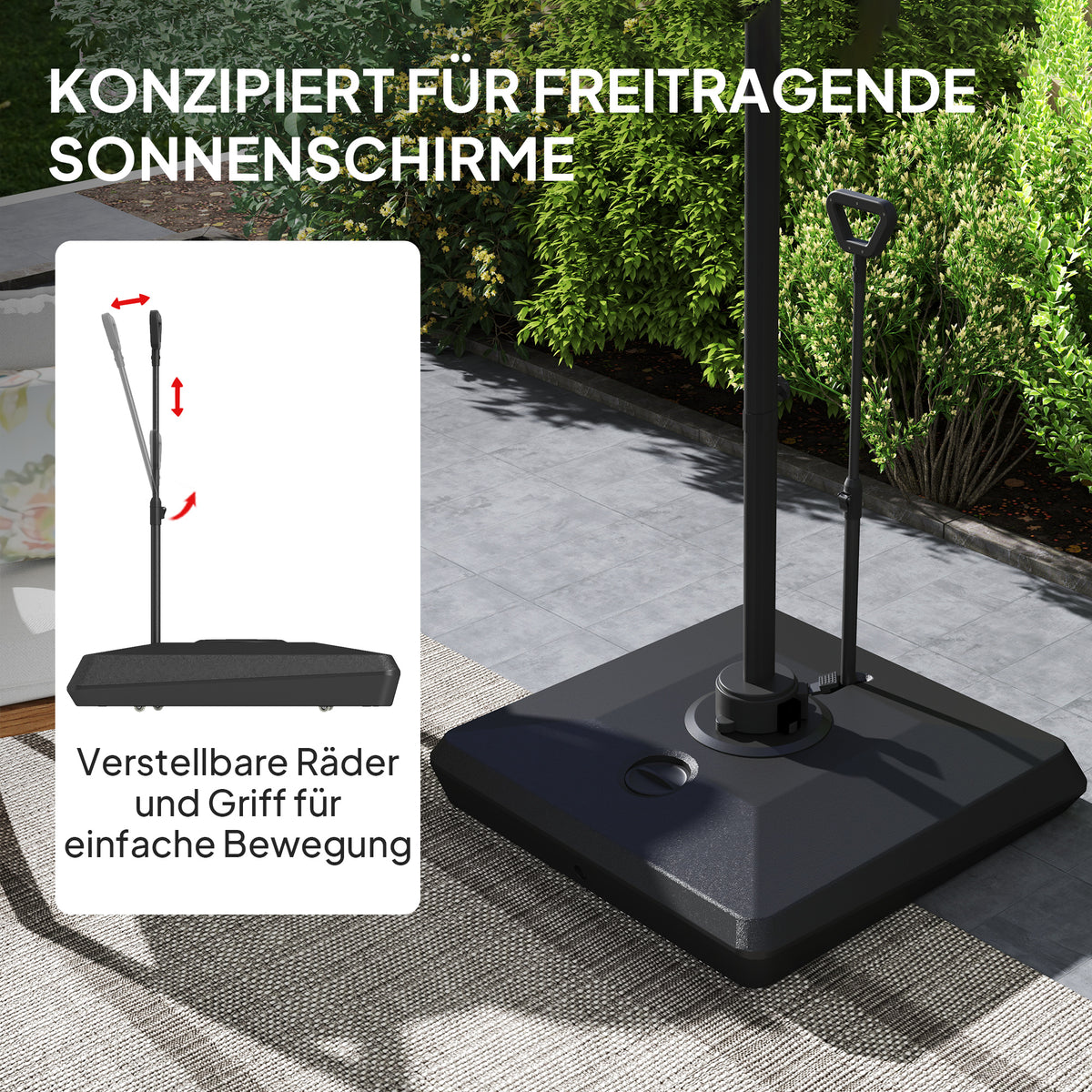 Outsunny Schirmständer mit verstellbaren Rädern, Sonnenschirmbasis, mit Wasser und Sand befüllbar, Kunststoff, Schwarz