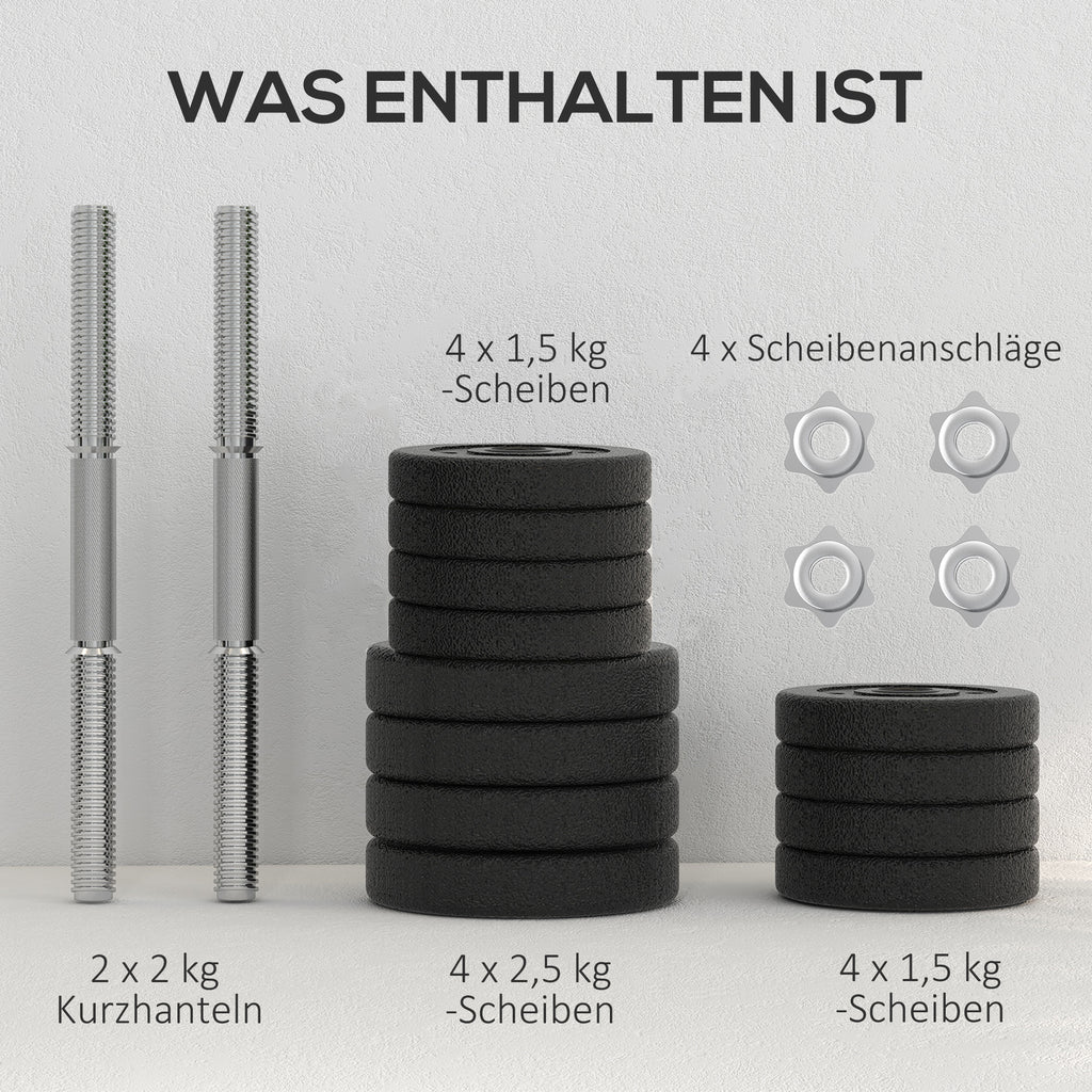 HOMCOM Kurzhantel Set 25KG Hantelset mit Hantelscheiben für Zuhause Büro Fitnessstudio Stahl Kunstleder Schwarz
