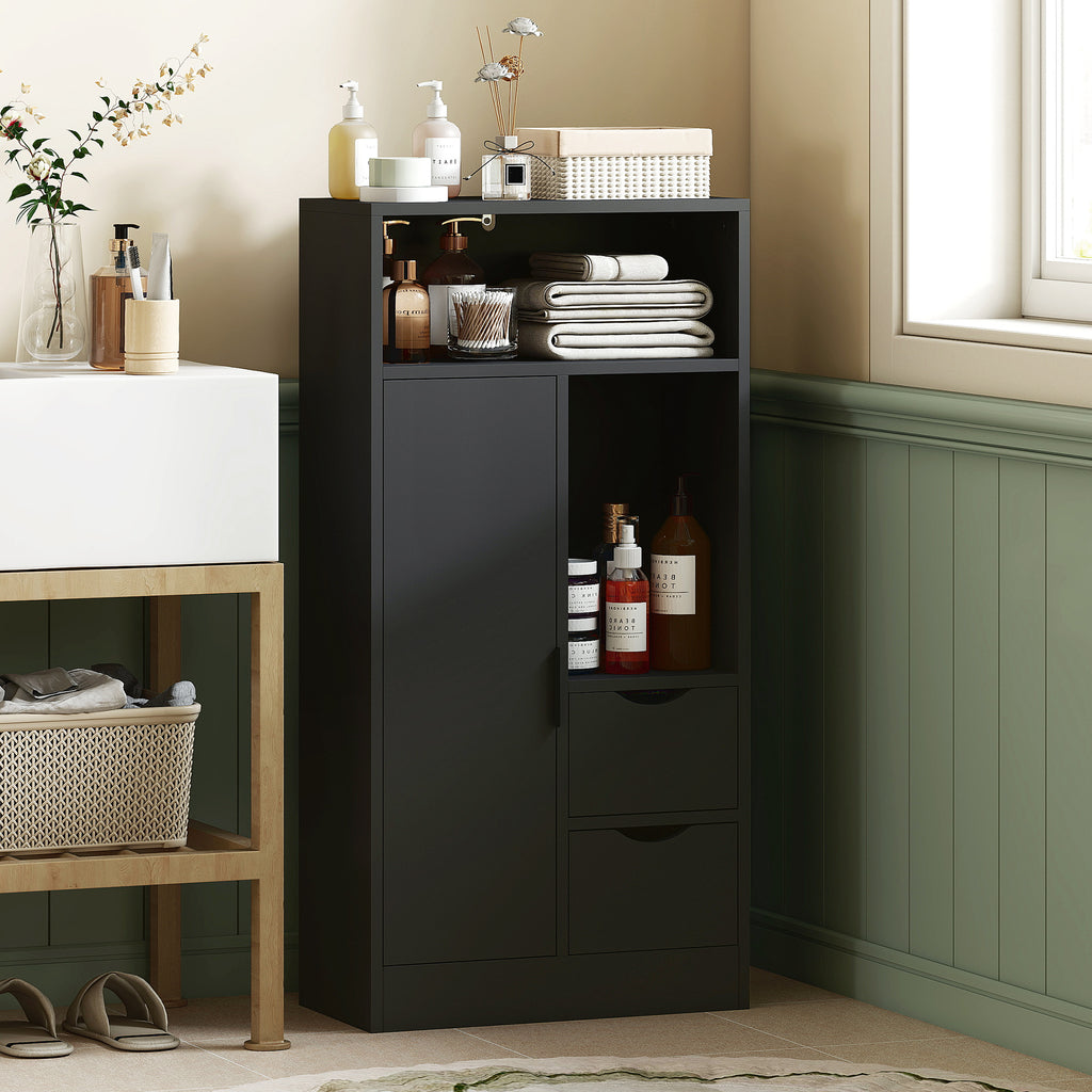 HOMCOM Badezimmerschrank mit 2 Schubladen Offenes Fach und Verstellbare Regale für Kleinen Raum 50x25x100 cm Weiß