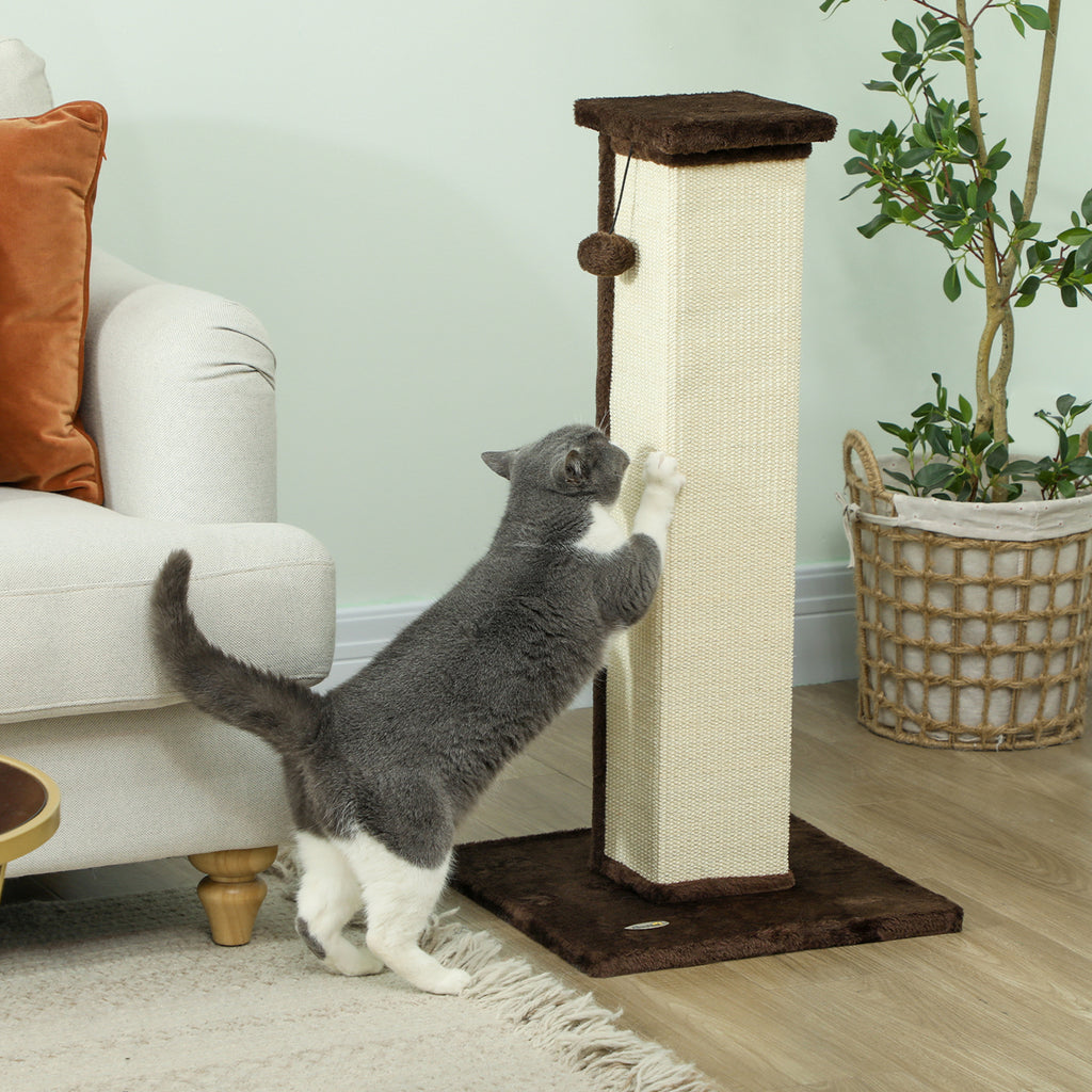 PawHut Kratzbaum für Katzen Kratzsäule Katze aus Sisal und Plüsch, hängender Ball stabile Basis 41 x 41 x 81 cm Braun und Creme