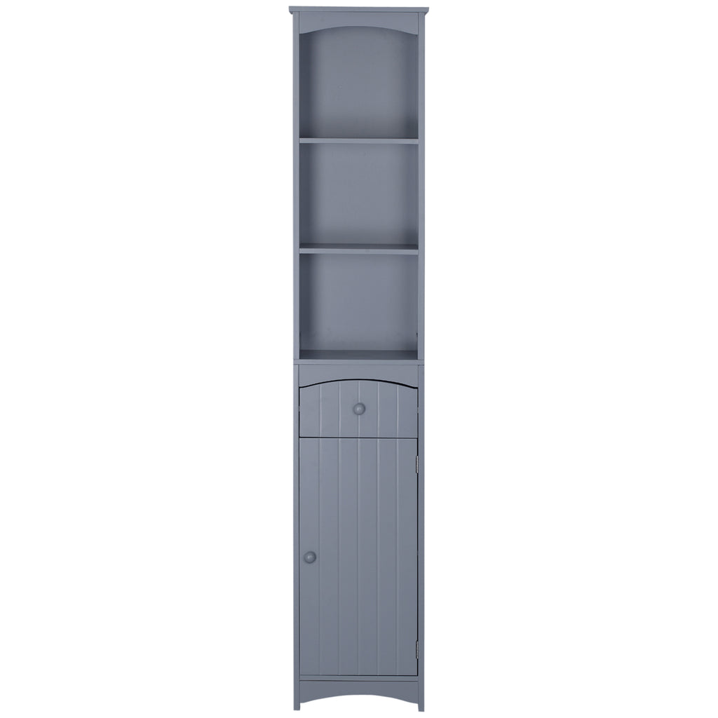 HOMCOM Hochschrank für Badezimmer mit 1 Schublade und 3 offenen Regalen Moderner Stil 34x24x170 cm Grau