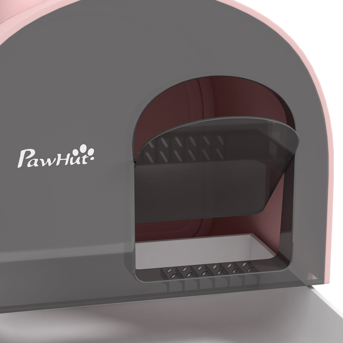 PawHut Katzentoilette mit Deckel, Streuschaufel, Schmutzfangmatte, Kunststoff, Rosa/Schwarz