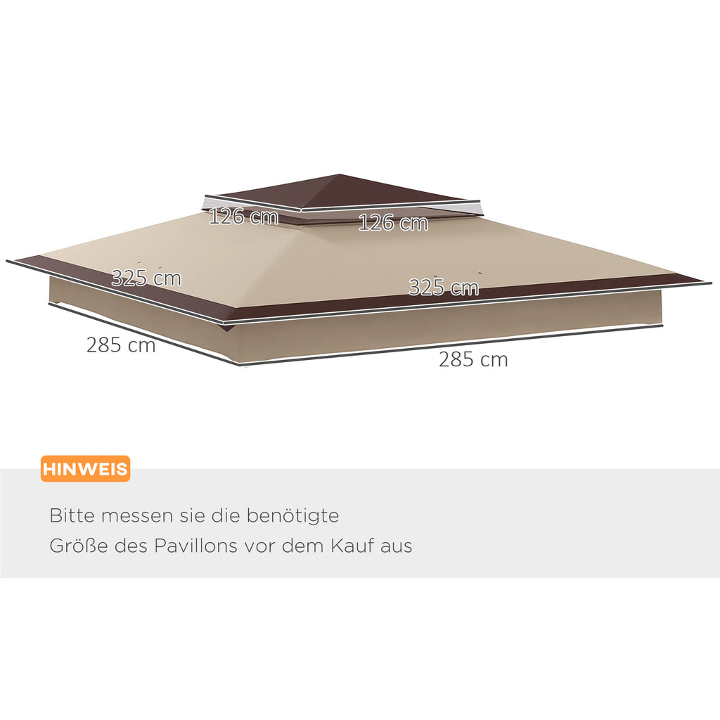 Outsunny Ersatzdach für Gartenzelt, Gartenzeltdach, wetterbeständig, 30+ UV, 325 x 325 cm, Beige