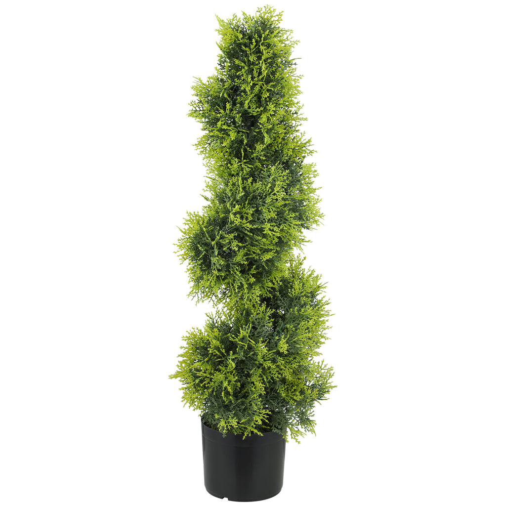 HOMCOM Künstliche Zypresse 90cm Kunstpflanze in Spiralform, Plastik Künstliche Pflanzen im Topf, Moderne Dekoration