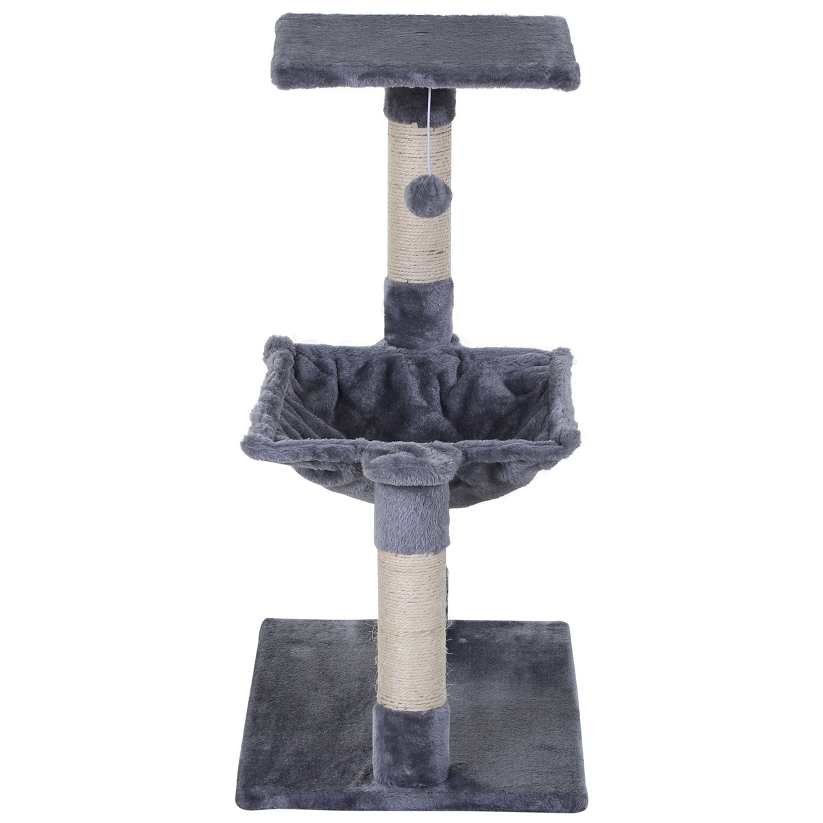 PawHut Kletterbaum Katzenbaum Kratzbaum mit Sisalsäule Plüsch-Hängematte Spanplatte Grau 50 x 36 x 70 cm