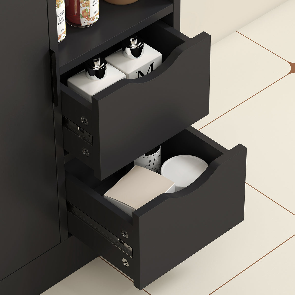 HOMCOM Badezimmerschrank mit 2 Schubladen Offenes Fach und Verstellbare Regale für Kleinen Raum 50x25x100 cm Weiß