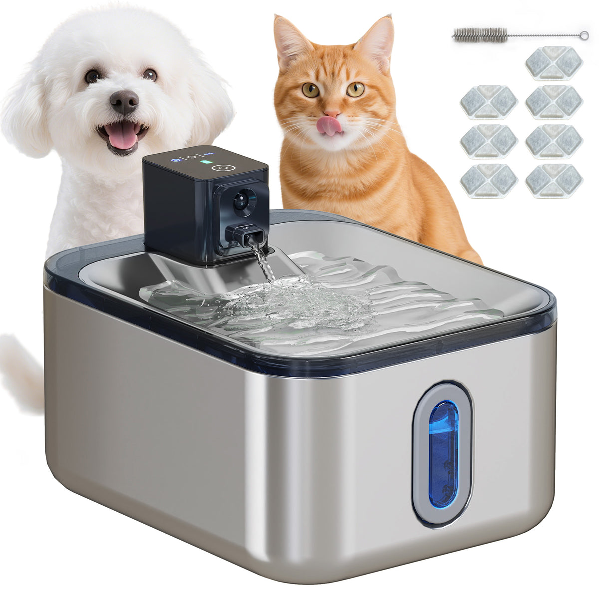 PawHut Automatischer Katzentrinkbrunnen aus Edelstahl 5L, leise, Wasserdispenser für Katzen mit 3-Stufen-Filter USB-Ladegerät, Silber