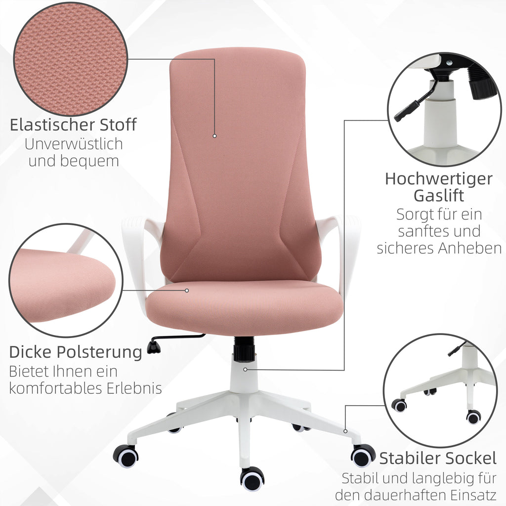 Vinsetto Bürostuhl, Computerstuhl, neigbare Rückenlehne, drehbar, höhenverstellbar, 62x56x110-119,5cm, rosa