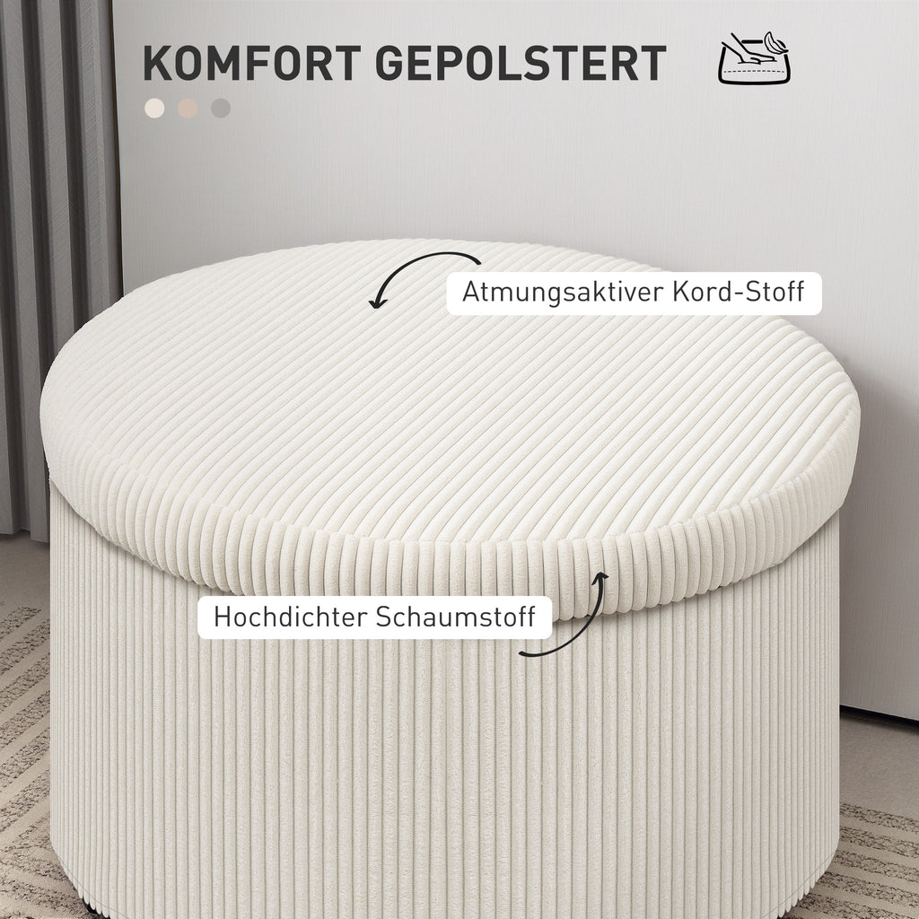 HOMCOM Fußhocker mit 97 L Stauraum, Cordstoff, Schaumstoff, Sitzhocker, Beige