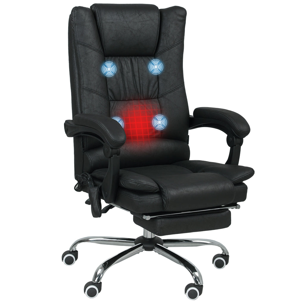 Vinsetto Massagstuhl Bürostuhl mit Massagefunktion, inkl. Fußstütze, höhenverstellbar, 64 cm x 70 cm x 118 cm, Schwarz