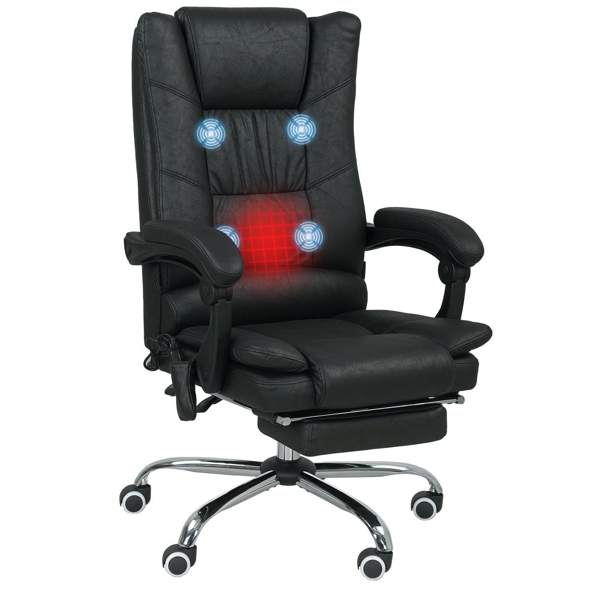 Vinsetto Massagstuhl Bürostuhl mit Massagefunktion, inkl. Fußstütze, höhenverstellbar, 64 cm x 70 cm x 118 cm, Schwarz