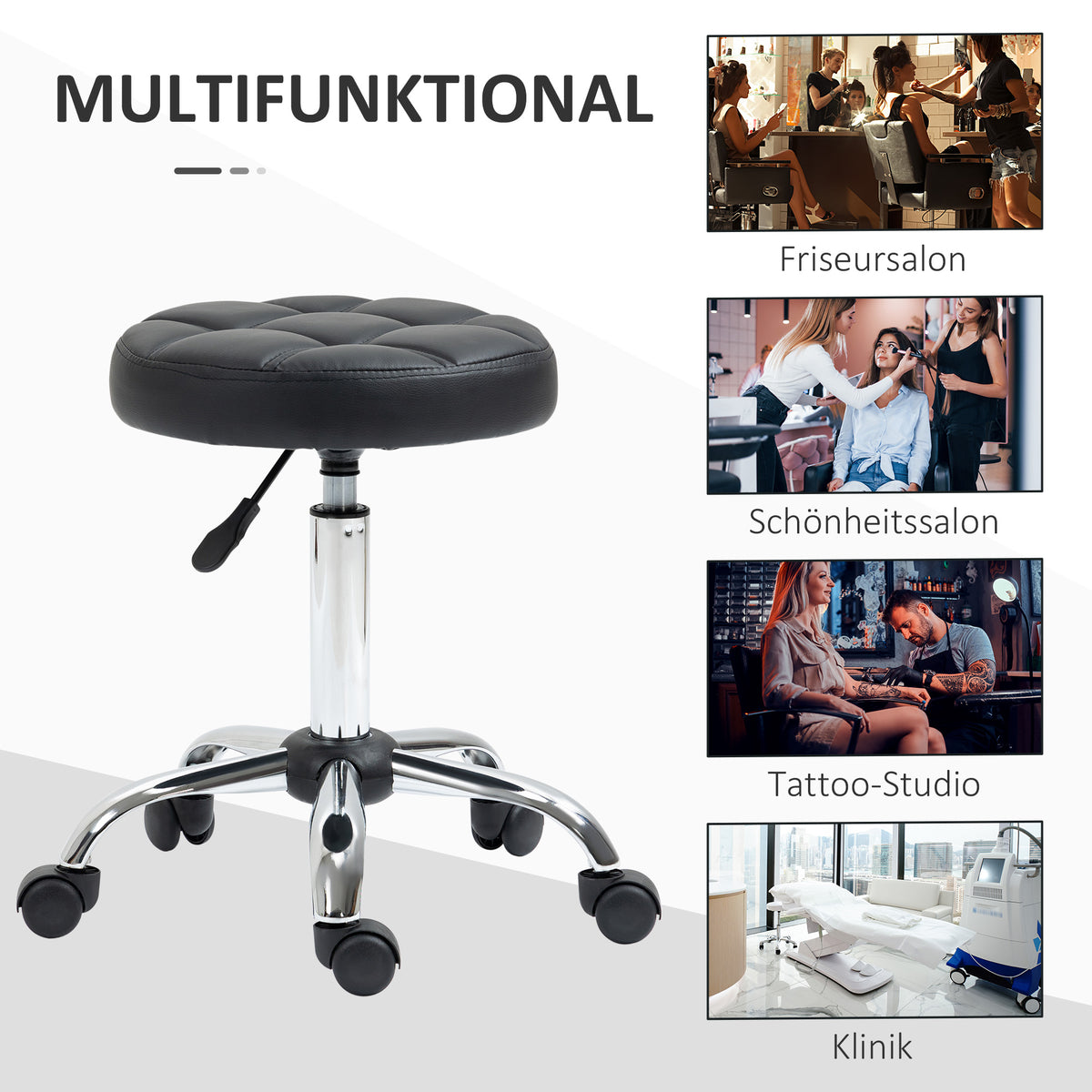 HOMCOM Drehhocker, Salonhocker, höhenverstellbar, Kunstleder, Steppdesign, Schwarz/Silber
