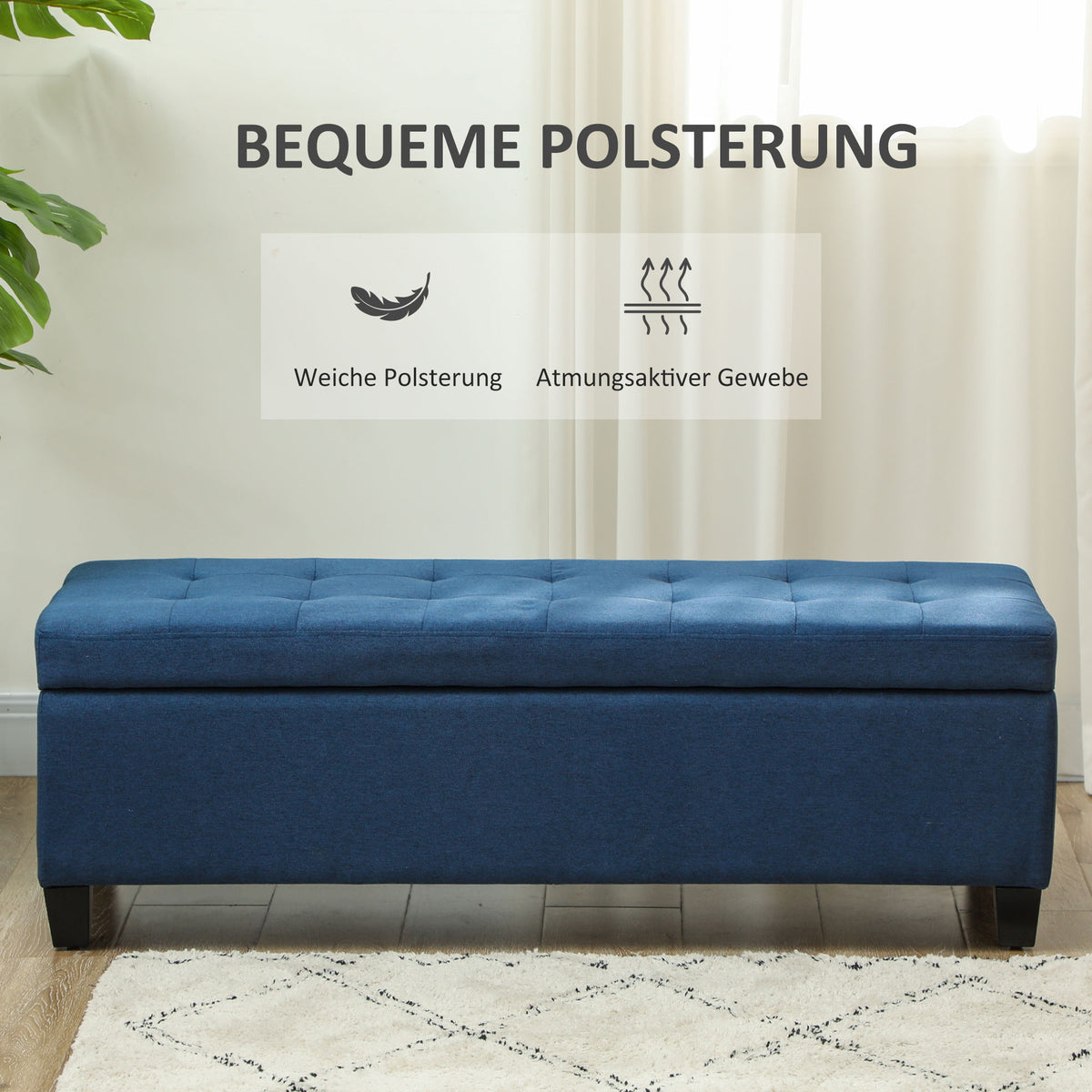 HOMCOM Sitzbank mit Stauraum, Ottomane, Flurbank, Knopfheftung,125,1 cm x 48,9 cm x 41,3 cm, Blau