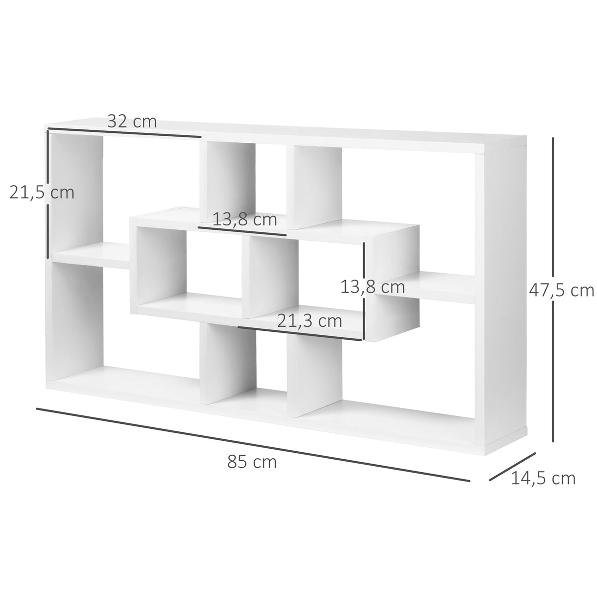 HOMCOM Wandregal Hängeregal Schweberegal Regal Bücherregal Wandboard Organizer Lowboard Holz Weiß 85 x 14,5 x 47,5 cm