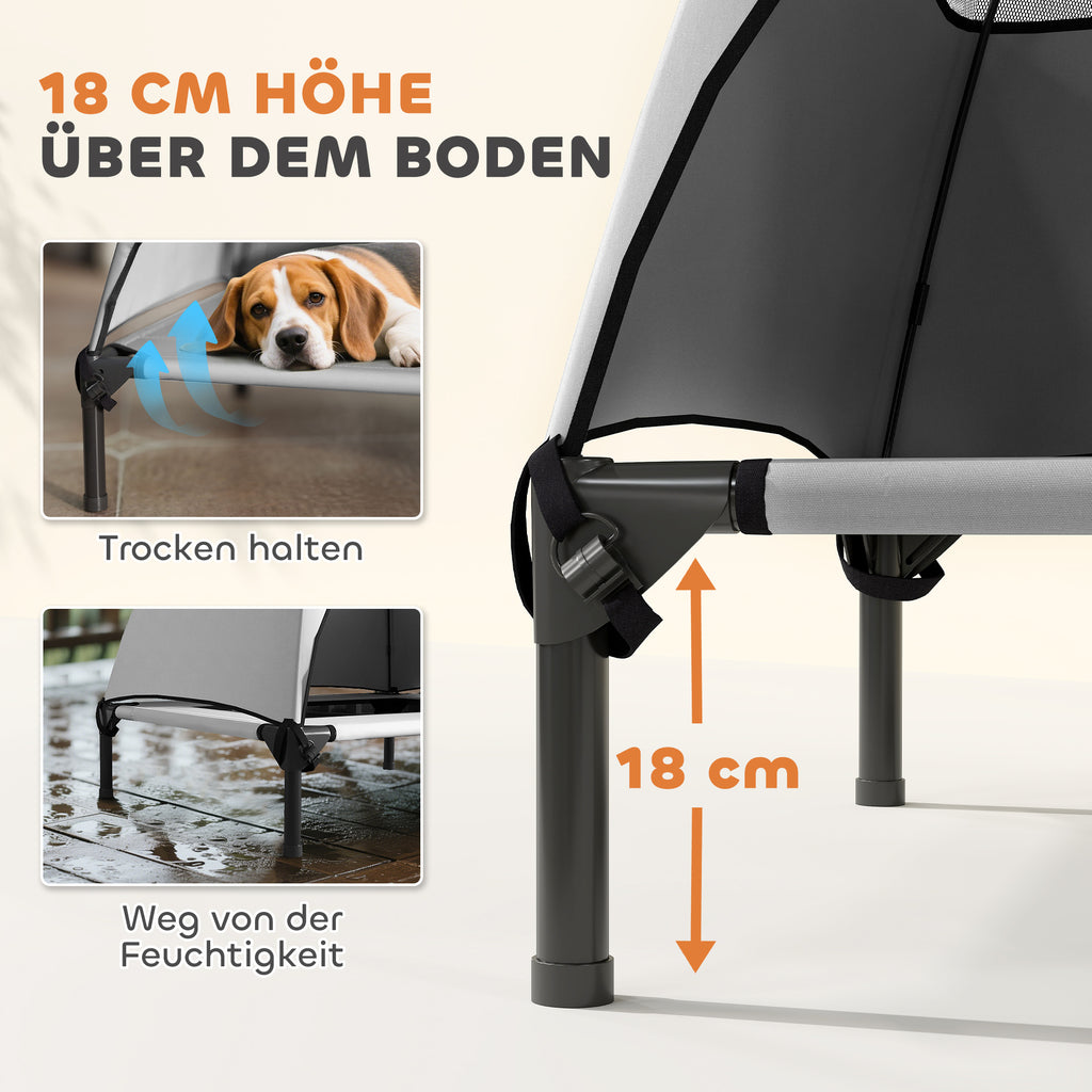 PawHut Hundeliege Outdoor mit Dach, Erhöhtes Hundebett für Mittelgroße Hunde, 76 x 61 x 71cm, Hellgrau