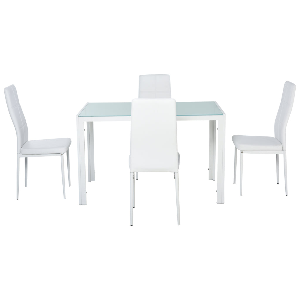 HOMCOM Esszimmer-Set mit Esstisch und Stühlen für 4 Personen, rechteckige Glasplatte, für Küche Wohnzimmer Zuhause, Weiß