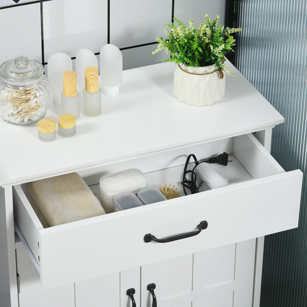 kleankin Badezimmer Unterschrank mit Doppeltür, Schublade und verstellbarem Regal, 60x30x75cm, weiß