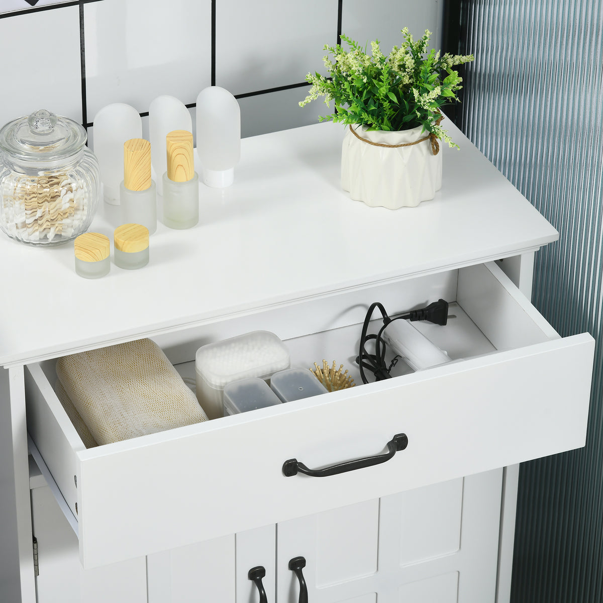 kleankin Badezimmer Unterschrank mit Doppeltür, Schublade und verstellbarem Regal, 60x30x75cm, weiß
