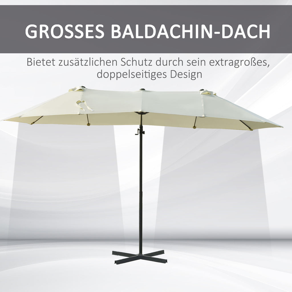 Outsunny Doppelsonnenschirm Ampelschirm Doppelschirm mit Kurbel Verstellbarer Gartenschirm Sonnenschutz Metall Cremeweiß 440 x 270 x 250 cm