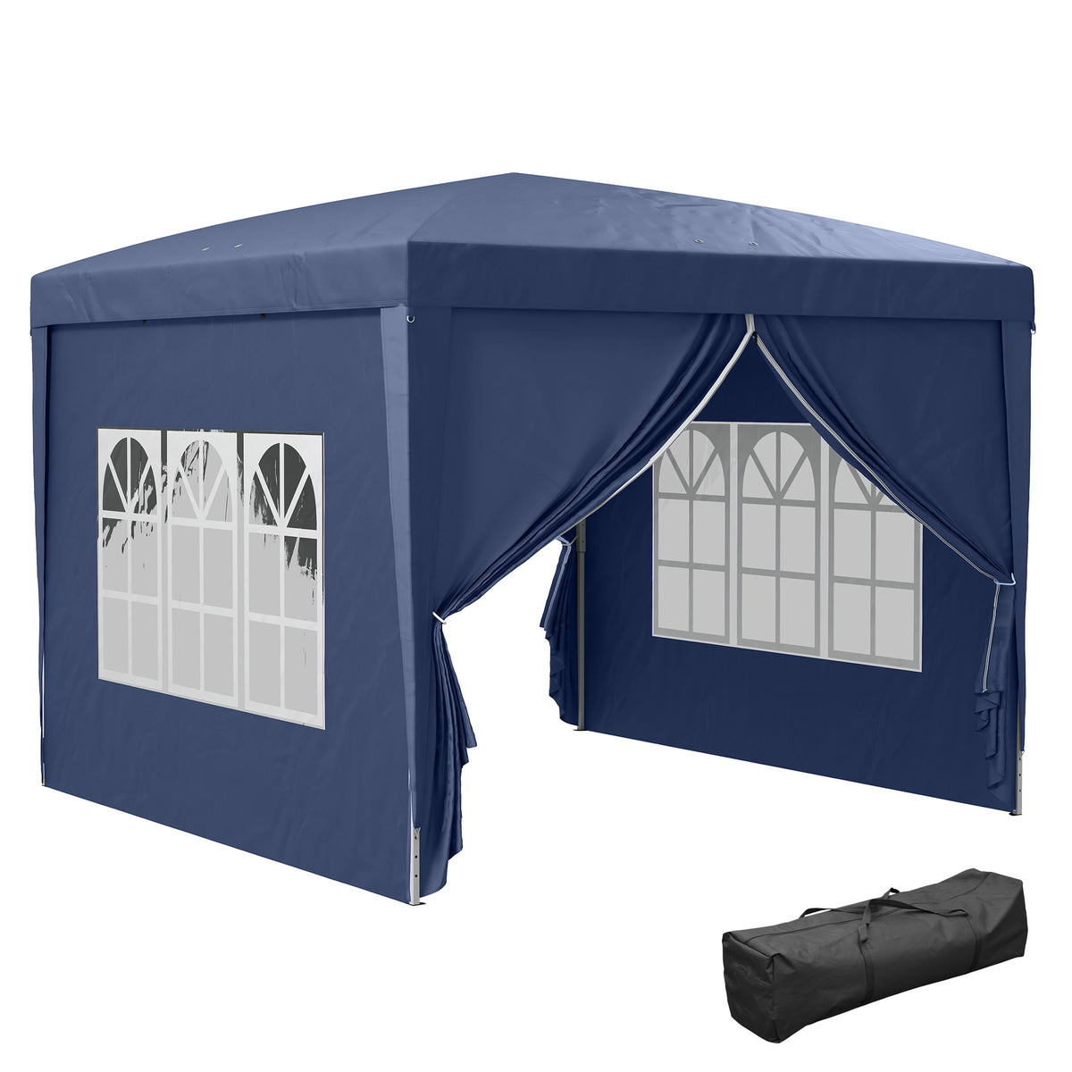 Outsunny 3 x 3 m Pavillon mit 4 Seitenwänden, Fenster, Festzelt mit UV-Schutz, Gartenzelt inkl. Tragetasche, Stahl, Blau