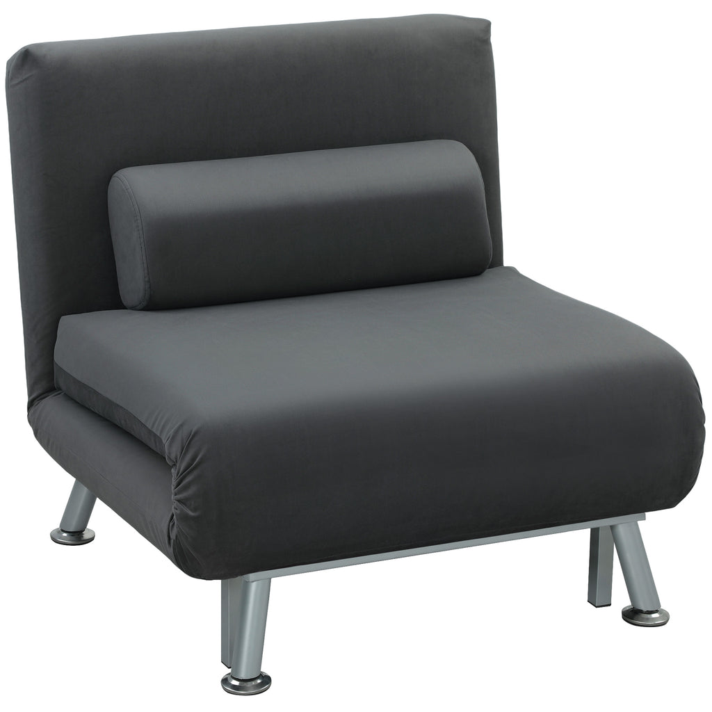 HOMCOM Klappsessel mit Bettfunktion, klappbarer Relaxsessel in Samtoptik, Verstellbare Rückenlehne, 75 x 70 x 75 cm, Dunkelgrau