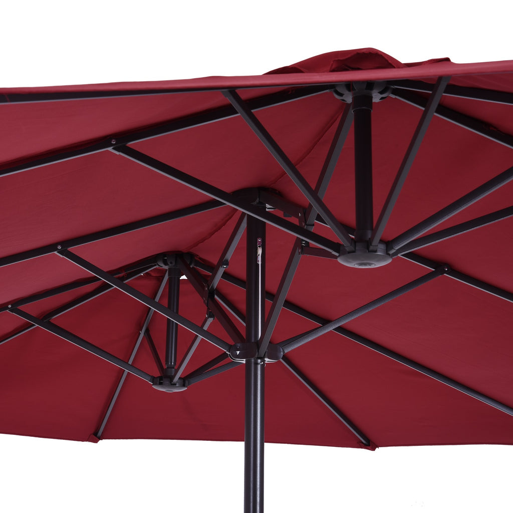 Outsunny Doppelsonnenschirm 455 x 270 cm Gartenschirm mit Handkurbel oval stabil Metallstange Marktschirm Doppelsonnenschirm Terrassenschirm Sonnenschutz für Strand Balkon Terrasse Garten Weinrot
