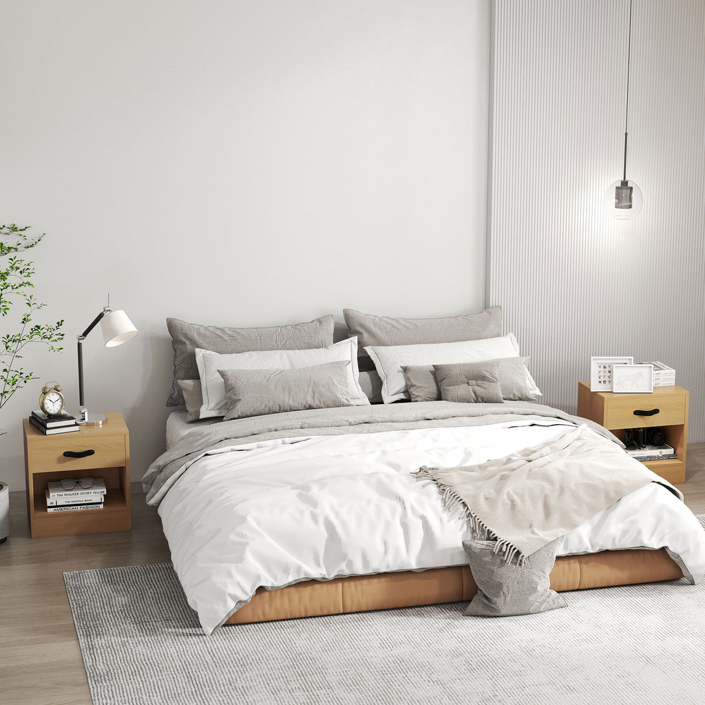 HOMCOM Pack von 2 Nachttischen mit Schublade und Offenem Fach für Wohnzimmer 39x28x41 cm Natur